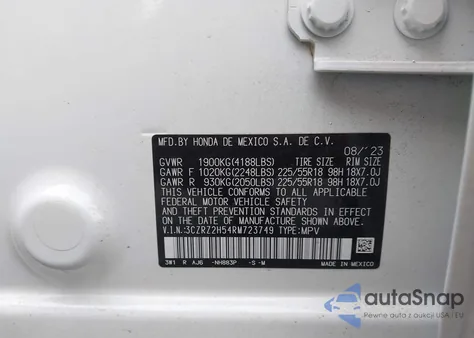 2024 Honda Hr-V Awd Sport/Awd Sport W/O Bsi из США, поврежденный, VIN 3CZRZ2H54RM723749